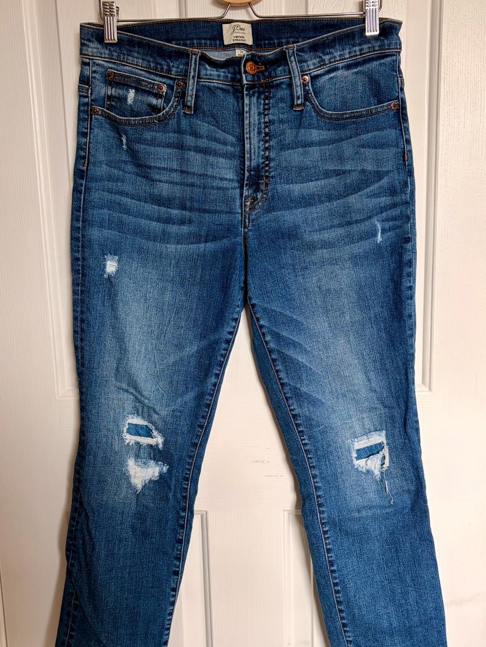 J. Crew Women's Straight Distressed Blue Denim Jeans